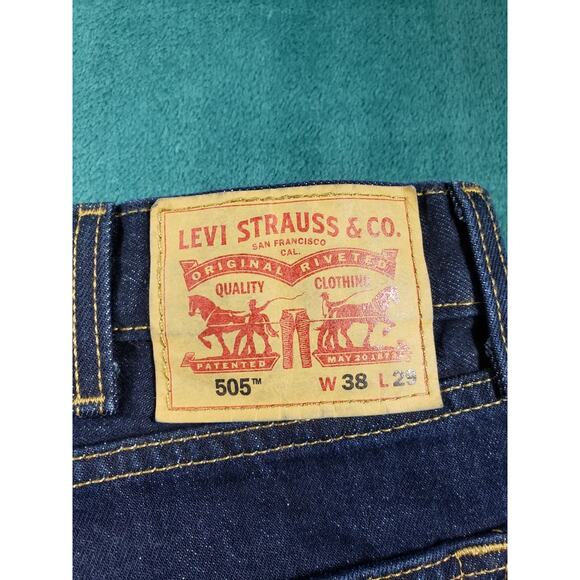 Levis 505 Jeans Size 38x21 Mens Blue Pants Red Tab Denim Relaxed Straight Hemmed - Picture 13 of 14